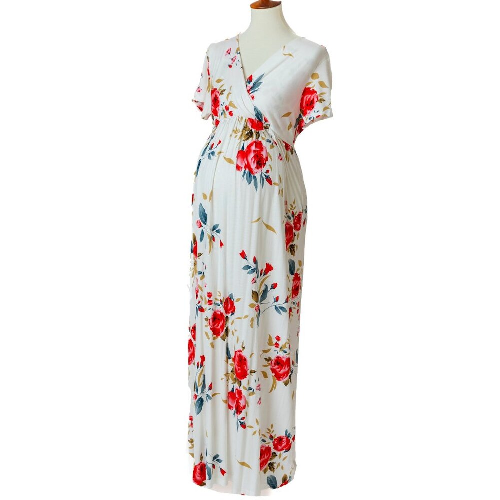 White & Pink Floral Maternity Gown - Size Large (New with Tags)